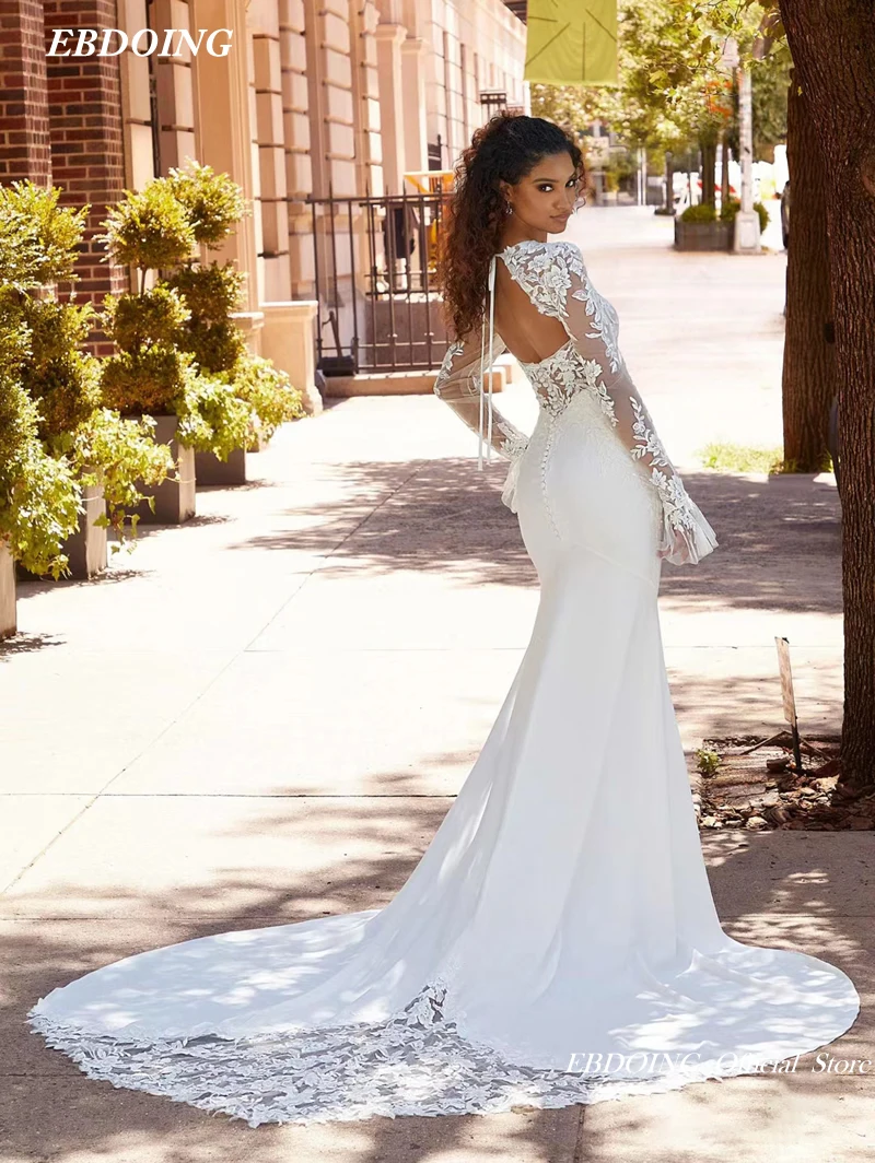 New Arrive Wedding Dresses Mermaid  Boat Neck Neckline With Detachable Full Sleeves Customized Bride Gowns Vestidos De Novias