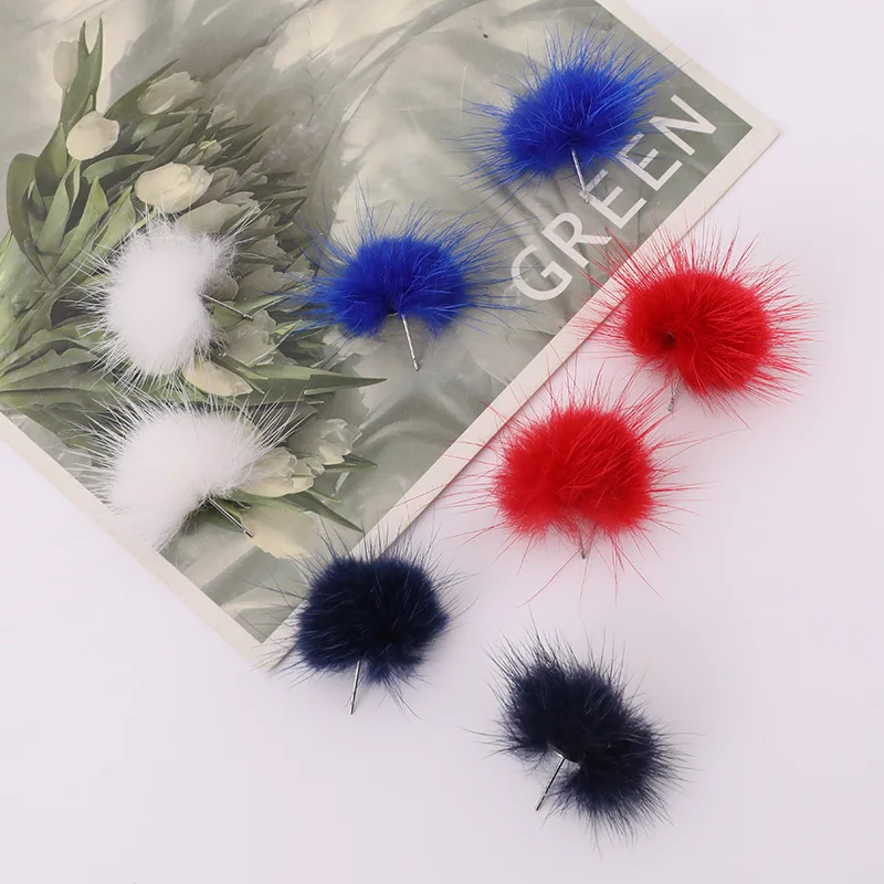 Genuine Mink Fur Ball Fur Pom Pom Stud Earrings For Women SOFT Jewelry Cute Christmas Gift