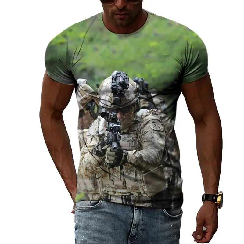 Camiseta de manga corta con cuello redondo para hombre, camisa informal con estampado 3D de las fuerzas especiales, estilo Hip Hop, Harajuku, moda de verano