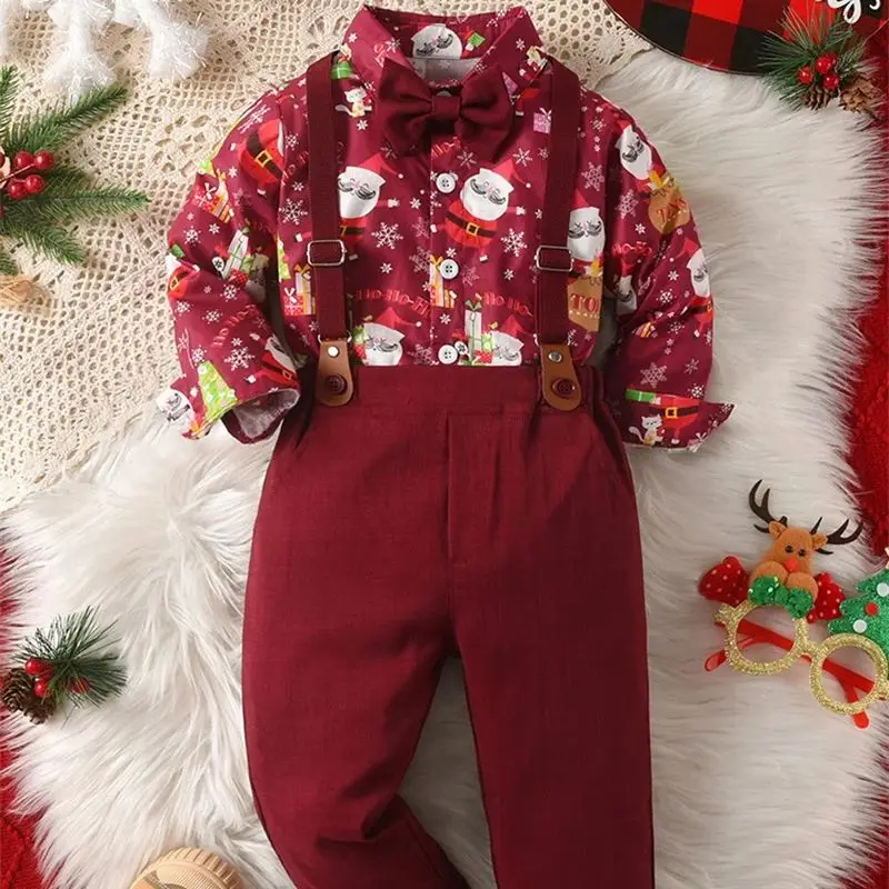 Baby Jongens Kids Kerstman Kerstman Pak Strikje Shirt Met Broek Voor Kinderen Formele Ceremonie Party Prestaties Kerst Kostuum