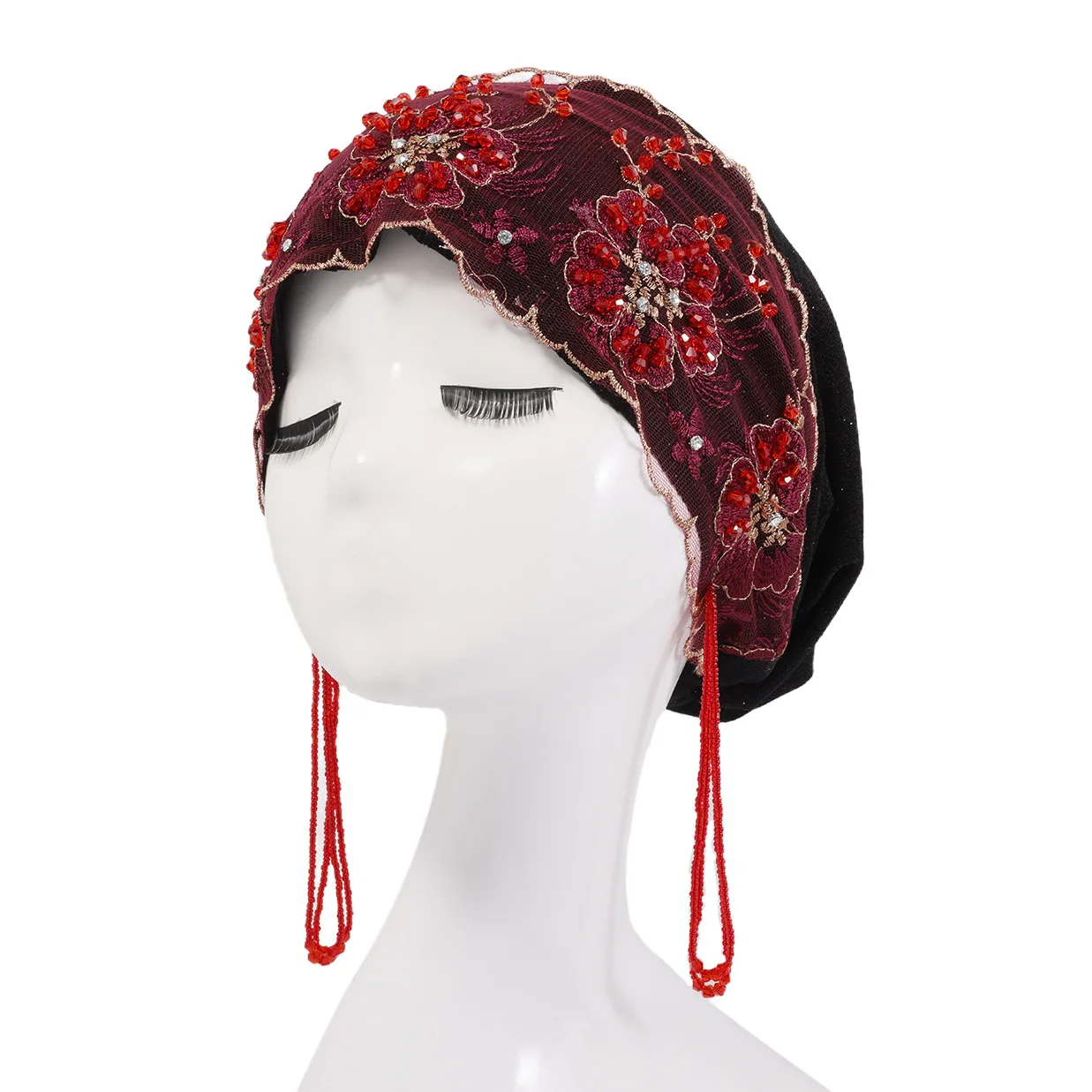 New Trendy Hijab Hats for Ladies Embroidered Beaded Cover Hair All-match Outdoor Working Scarf Headband Africa Fashion