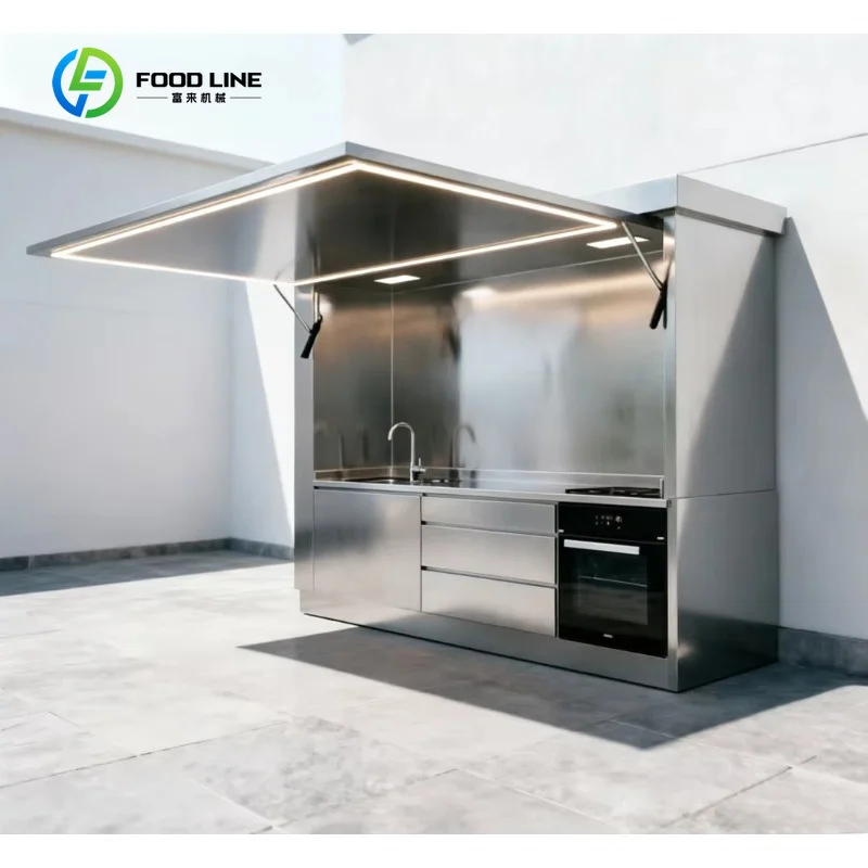 Customized Modern Modular Stainless Outdoor Kitchen Marble Countertop Acrylic Fireproof Eco-Friendly Weather Resistant