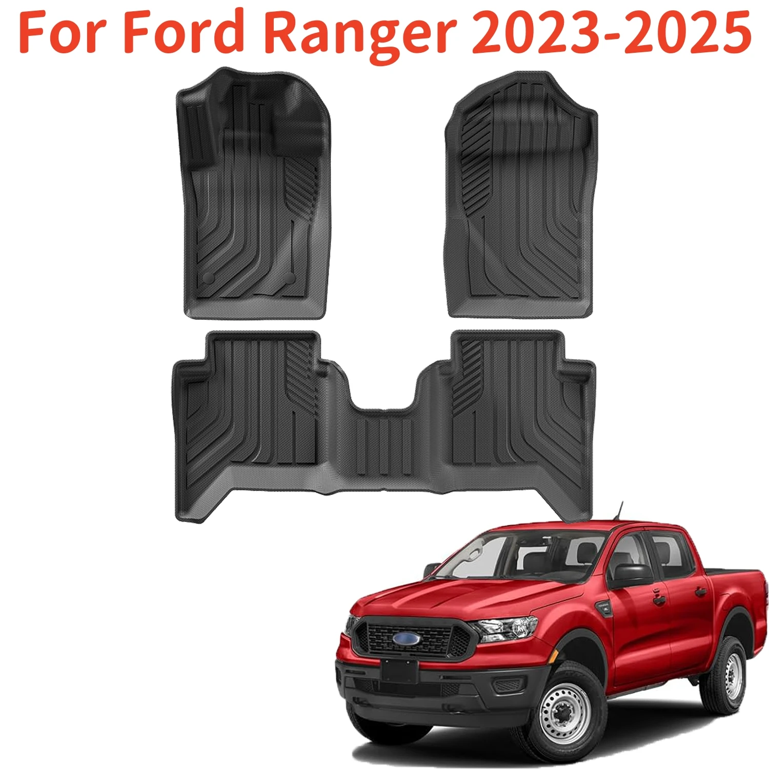 

For Ford Ranger 2023 2024 2025 TPE Floor Mats, 3D 3PCS/SET All Weather Auto Foot Pads Accessories