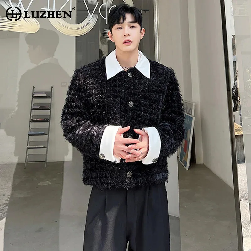 LUZHEN 2024 New Fashion Detachable Shirt Jacket Men\'s Niche Design Fake Two Piece Trendy Male Elegant Korean Fleece Coat 59b734