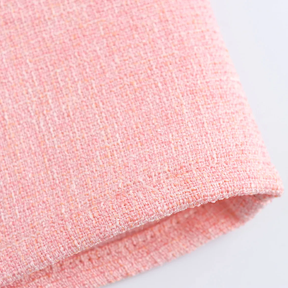 เสื้อผ้าแฟชั่นผู้หญิงคอลเลคชั่นฤดูใบไม้ร่วง JNLEAOG ดีไซน์ผ้าทวีดเนื้อหยาบ แต่งปมผูกทรงกลม สไตล์ฝรั่งเศส ทรงเอวสูง