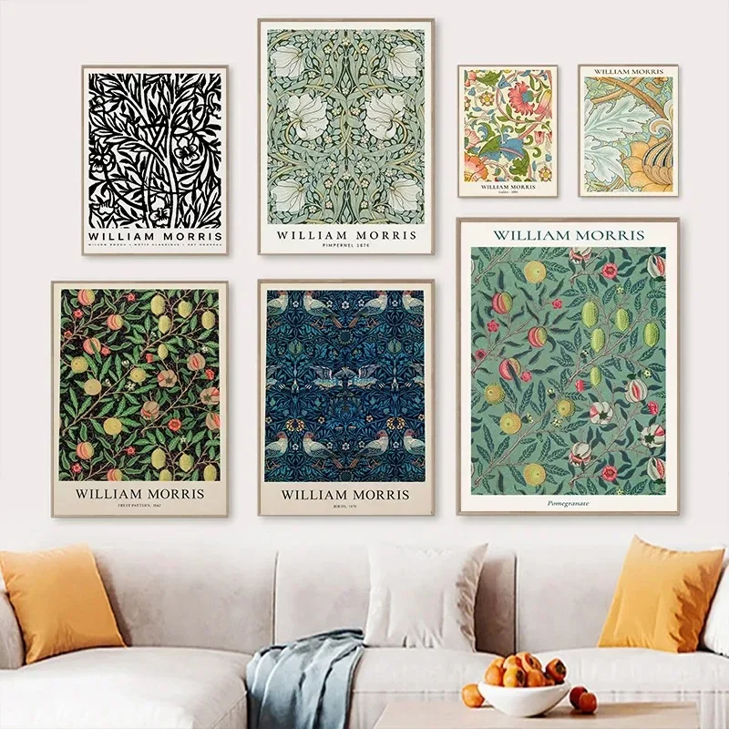 Abstract William Morris Flower Leaf Bird Canvas Painting Nordic Posters And Prints Wall Art Pictures For Living Room Home Decor
