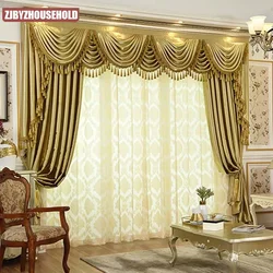 Cortinas de lujo personalizadas para sala de estar y dormitorio, cenefa de tul opaca gruesa de oro sólido europeo de alto grado, decoración elegante