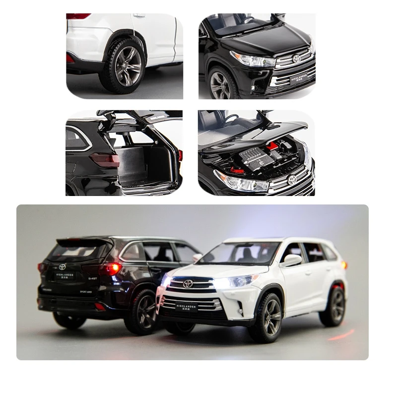 1/32 Toyota Highlander SUV Sport Toy Car Diecast Metal Alloy Miniature JKM Sound & Light Collection Model Gift for Boy Children