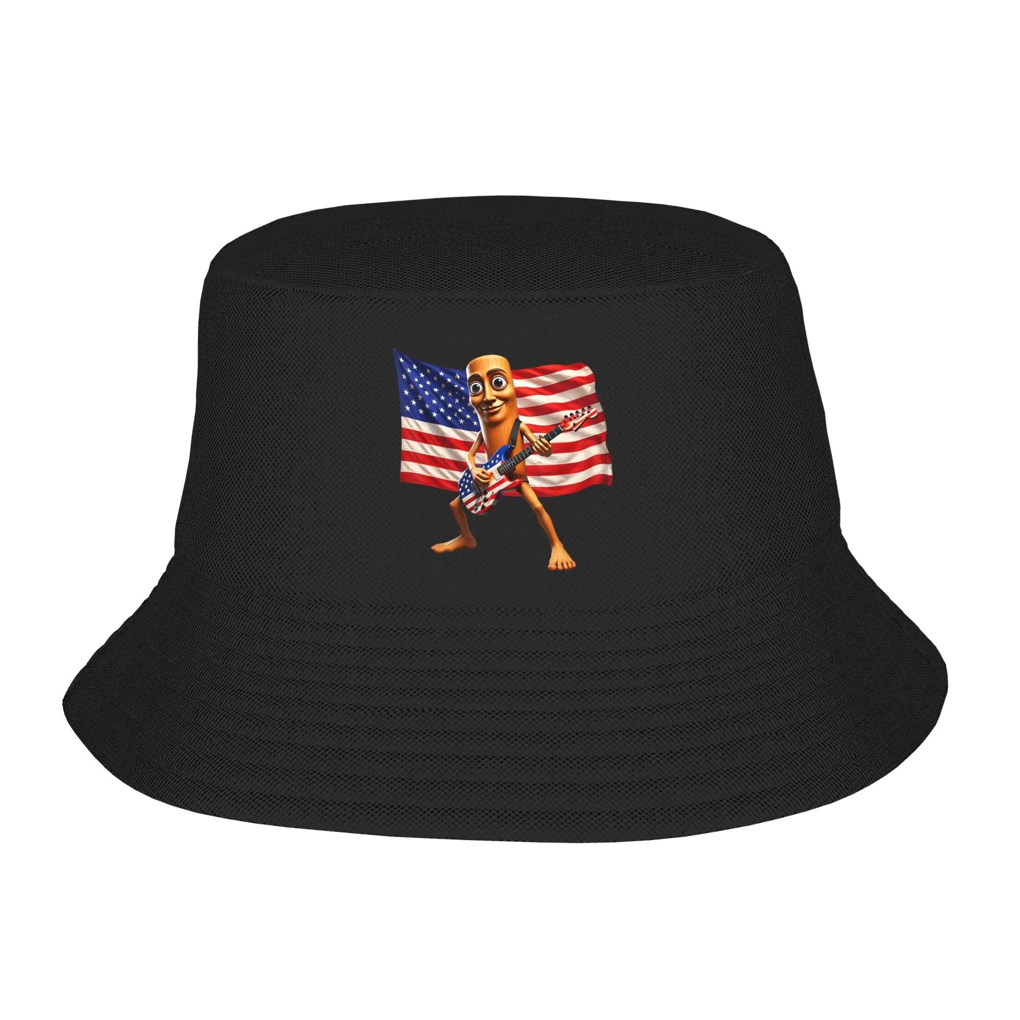 Brainrot 4th July US Flag America Tung Sahur Electric Guitar Bucket Hat Fisherman Caps For Couple Trendy Travel Hiking  Hats Cap
