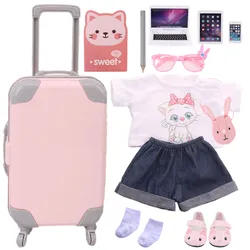 Acessórios para bonecas de 18 polegadas, rosa, gatinho, gato, roupas, bagagem, bota, sapatos, óculos, meias para 43cm, reborn, recém-nascido, brinquedo de bebê