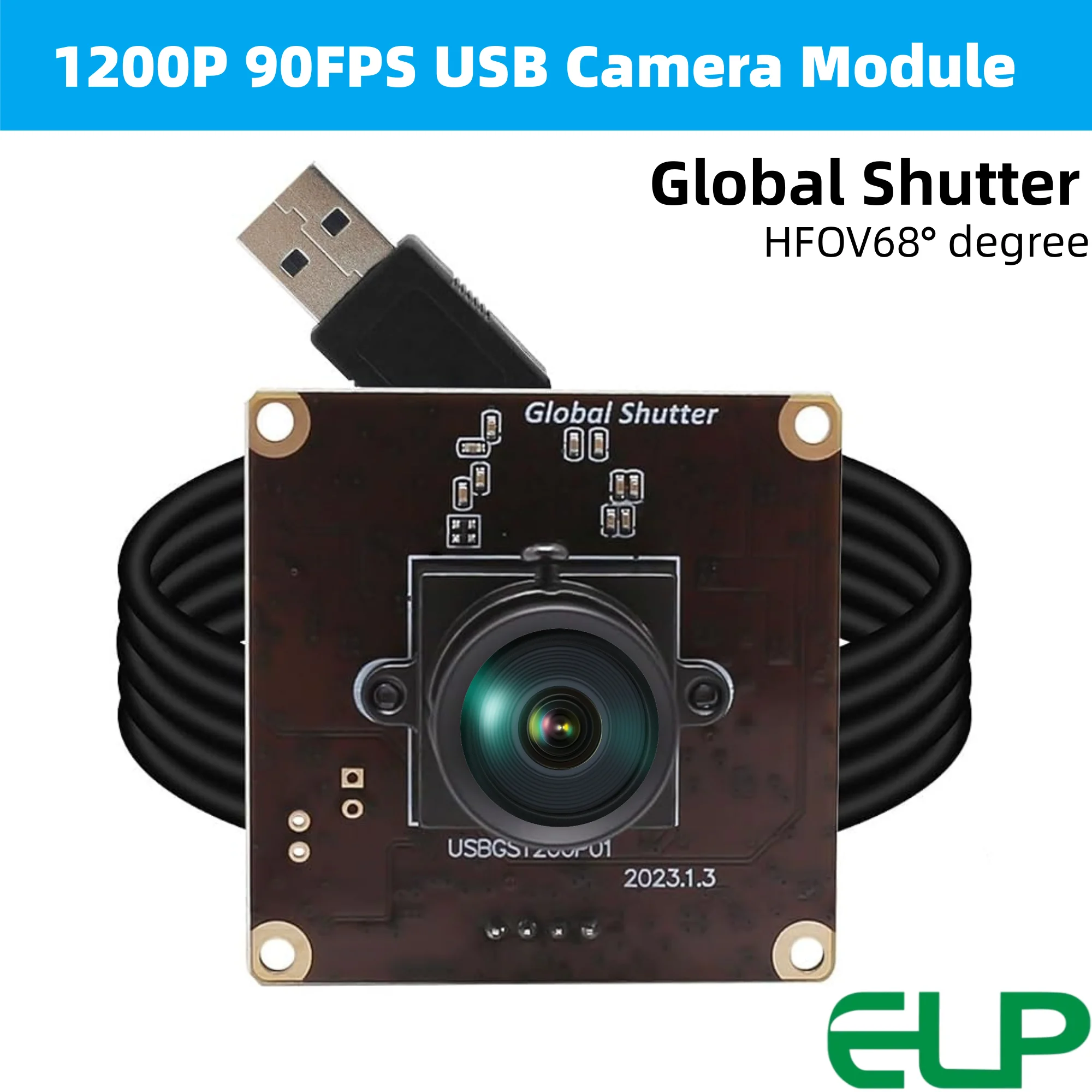 ELP 1200P 90FPS Global Shutter USB Camera Module High Speed 68° Viewing Angle 2MP lightburn Camera PC Webcam Board For PC/PI