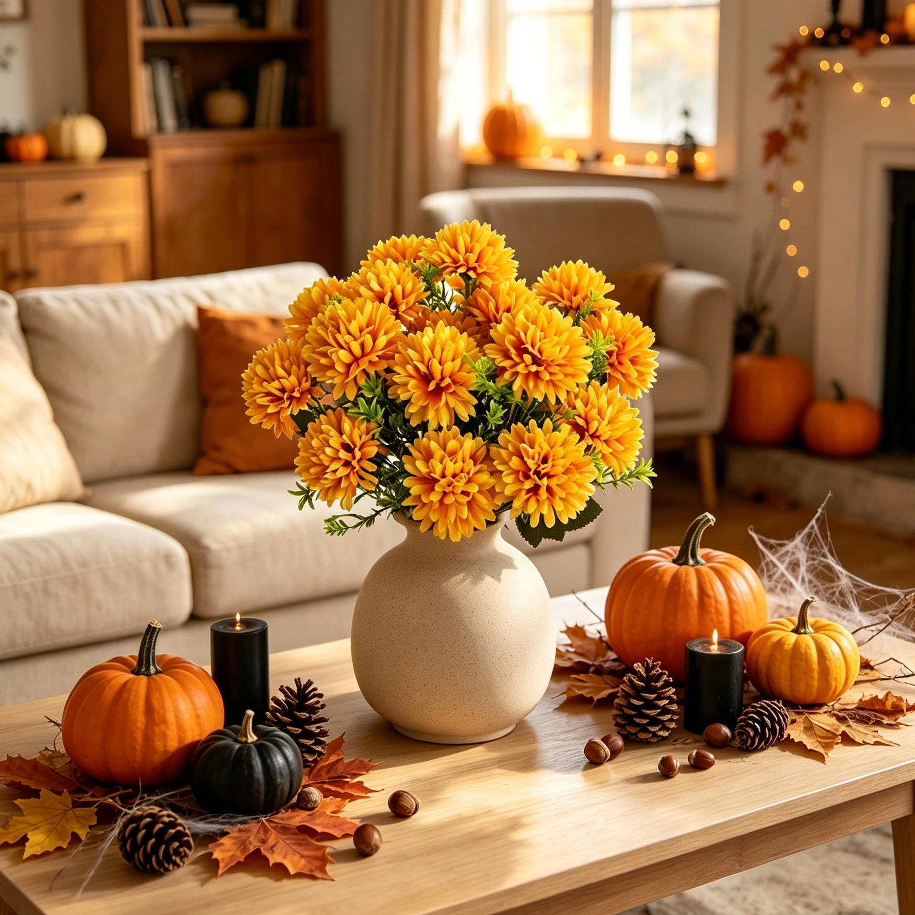 3 Stück Künstliche Blumen Seidenkugel-Chrysanthemen für Zuhause, Hochzeit, Brautsträuße, Herbstdekoration, Garten, Hof, DIY-Geschenke – Detail 4