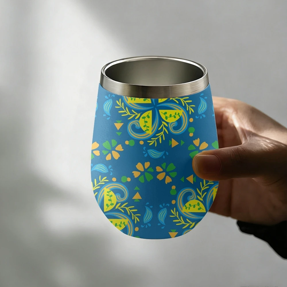 Blue Green Block Print Vacuum Flasks 12oz Insulated with Lid Double Wall Vacuum Stainless Steel Cup Hot & Cold Drink Mug Gift