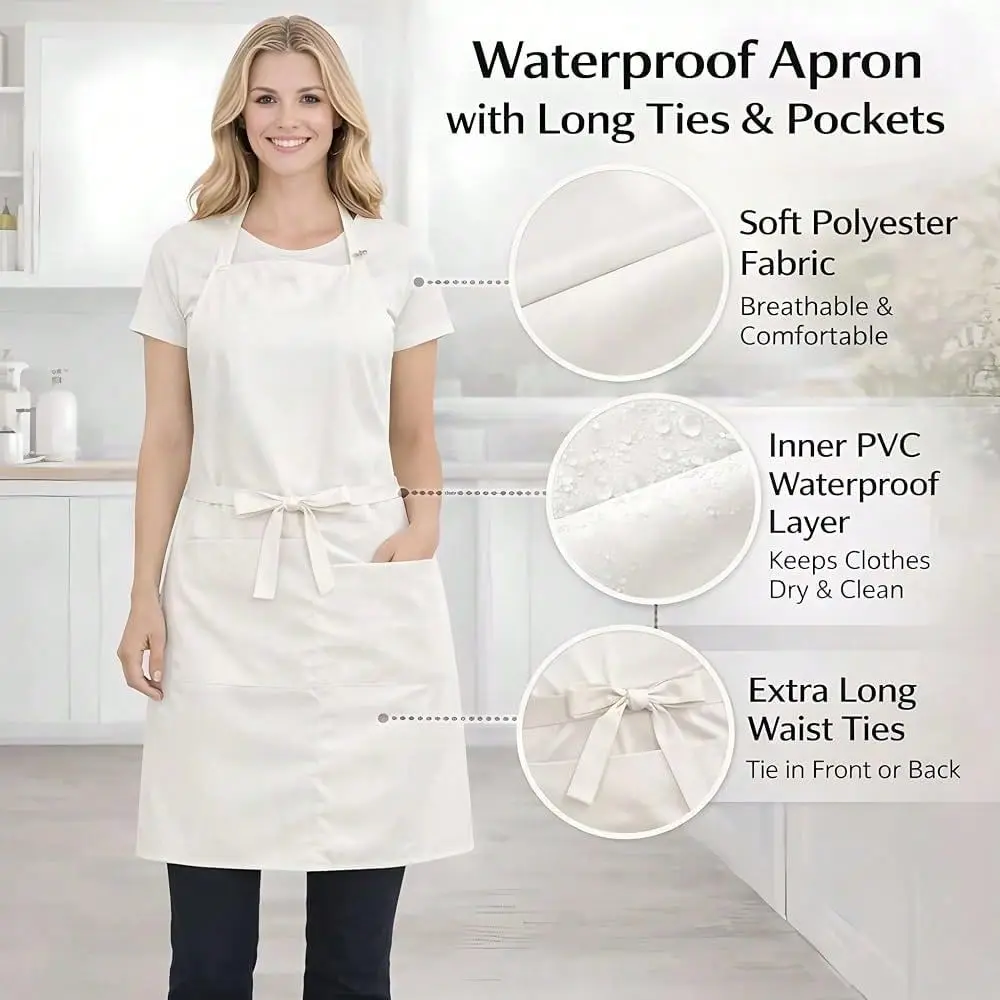 Waterproof Aprons Bulk With Pockets, Polyester Chef Aprons For CooFKing Classes, Painting