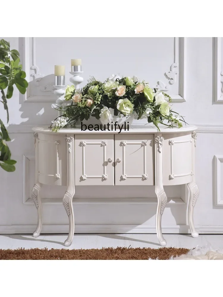 European-Style Solid Wood Entrance Cabinet Living Room Simple Wall Lobby Table Light Luxury Storage Door Side View