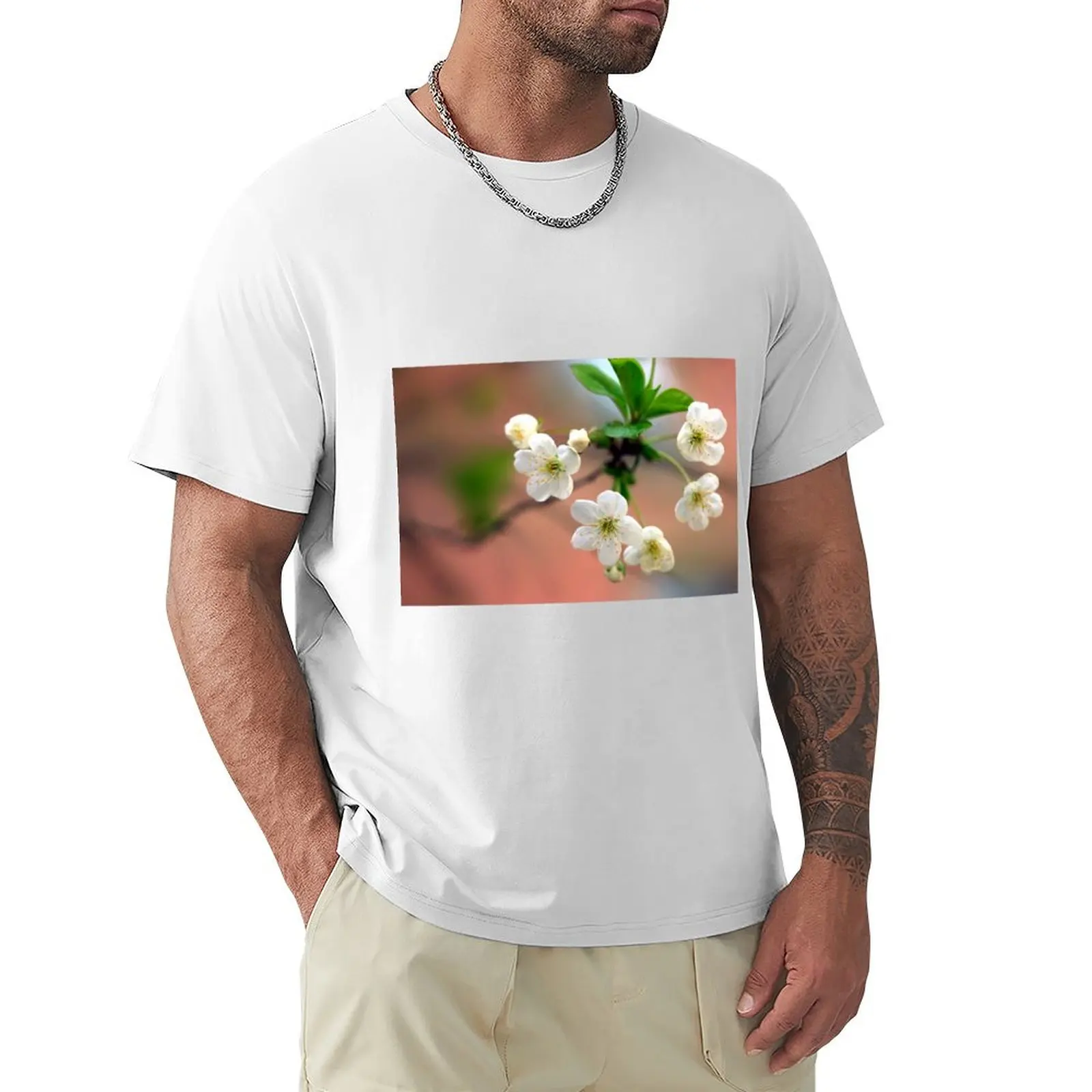 Petali bianchi di t-shirt primaverile in fiore animal prinfor boys magliette vintage grandi e alte per uomo