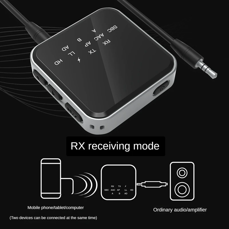 

2 в 1 Bluetooth-приемник-передатчик Bluetooth V5.2 RX+TX 250 мАч с аудиокабелем
