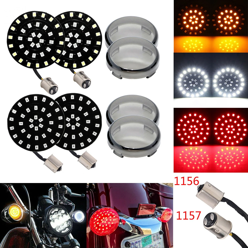 Motorcycle Led Turn Signals 1157 Front & 1156 Rear Blinkers with Clear/Smoke Lens for Harley Davidson Softail Dyna Sportster