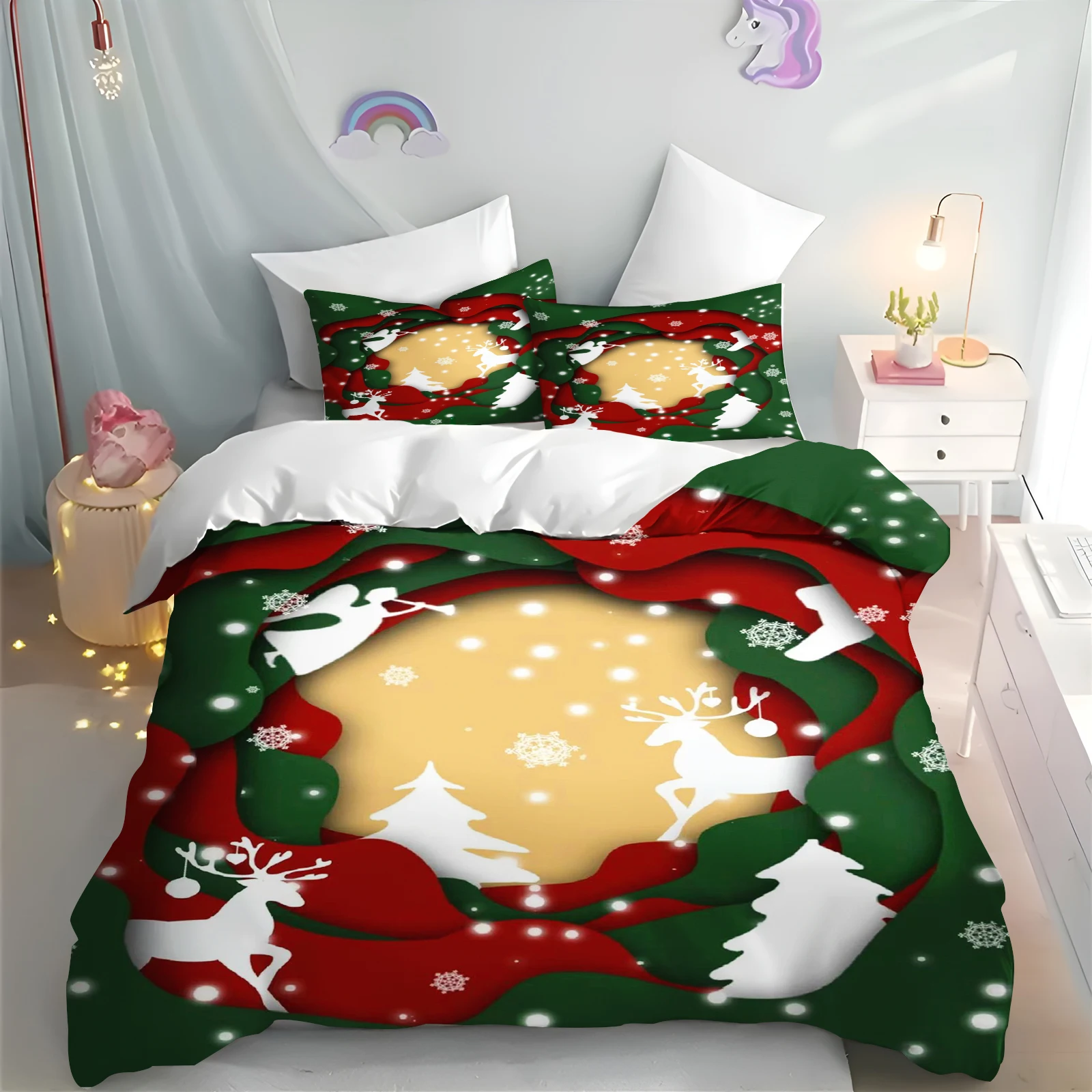 

Merry Christmas Quilt Cover, Cartoon Anime, Duvet Printed Comforter, Polyester Bedding, Twin Size, Children Gift, Various Sizes