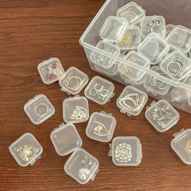 30pcs/lot Flip Clear Plastic Storage Container Box Portable Mini Pill Jewelry Holder Earrings Small Boxes Packaging Display Case