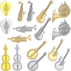 2PCS Musical Instrument Charms Guitar Violin Horn Sax Bass DIY Craft Necklace Keychain Jewelry Making Stainless Steel Pendant
