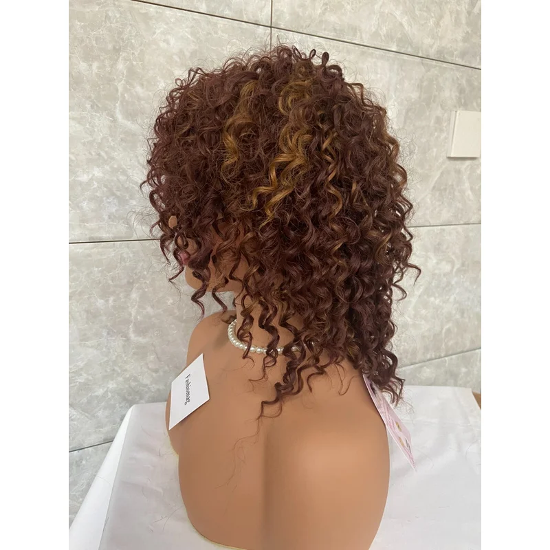 

Afro Kinky CurlyAuburn Mix Brown Synthetic Hair Wig Women Soft Natural Daily Use