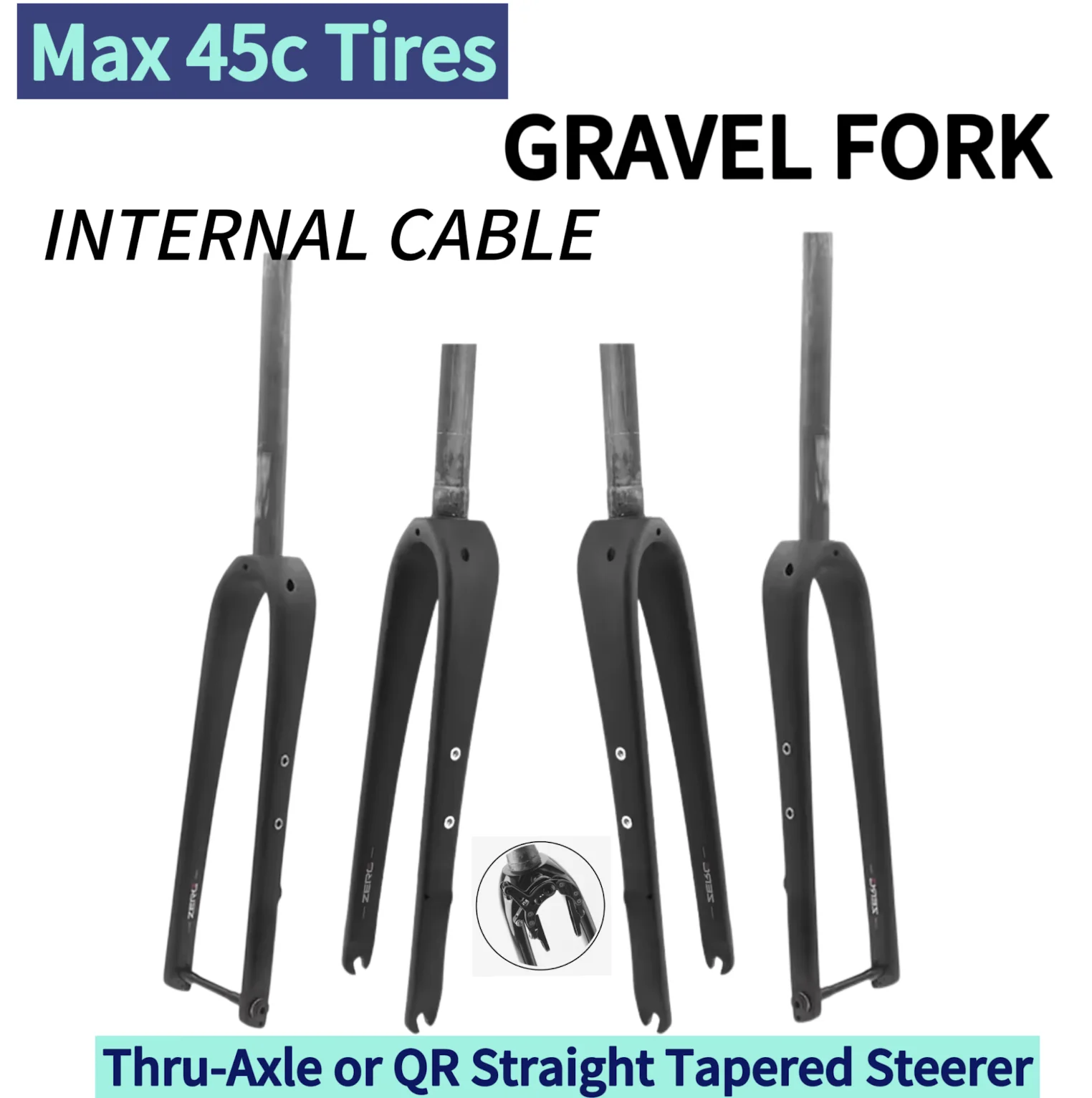

Gravel Carbon Fork Internal Cable Routing 700x45c Tire Clearance 12x100mm Thru-Axle or QR Straight Tapered Steerer