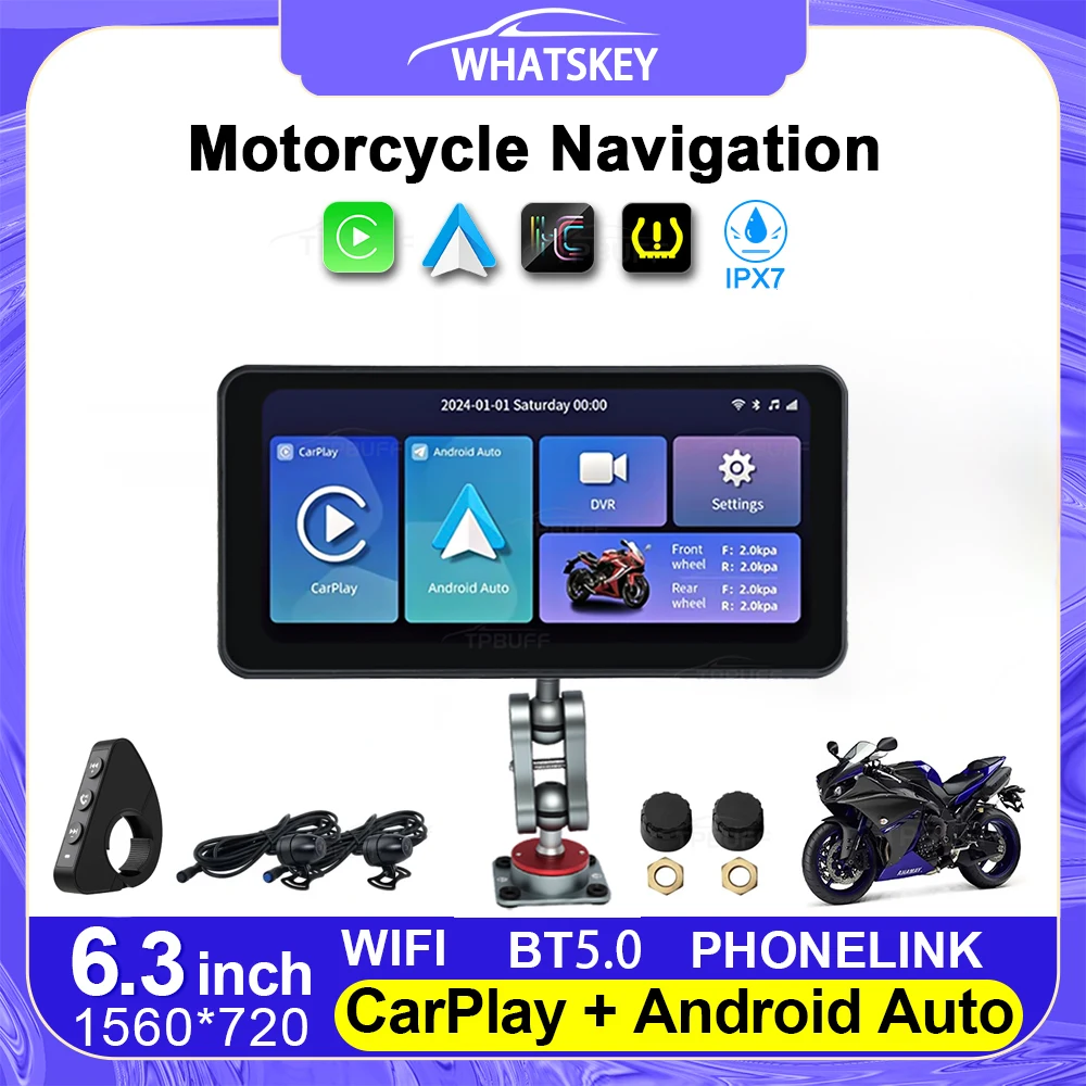 6.3 Inch IPS Touch Screen Motocycle GPS Wireless Carplay Waterproof Bluetooth Moto Navigation USB Cable Bracket Upgrade Optional