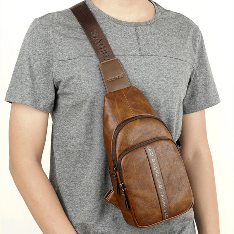 New Vintage Men's Chest Bag High Quality Leather Male Shoulder Bag Business Crossbody Bag Fashion Sling Bag