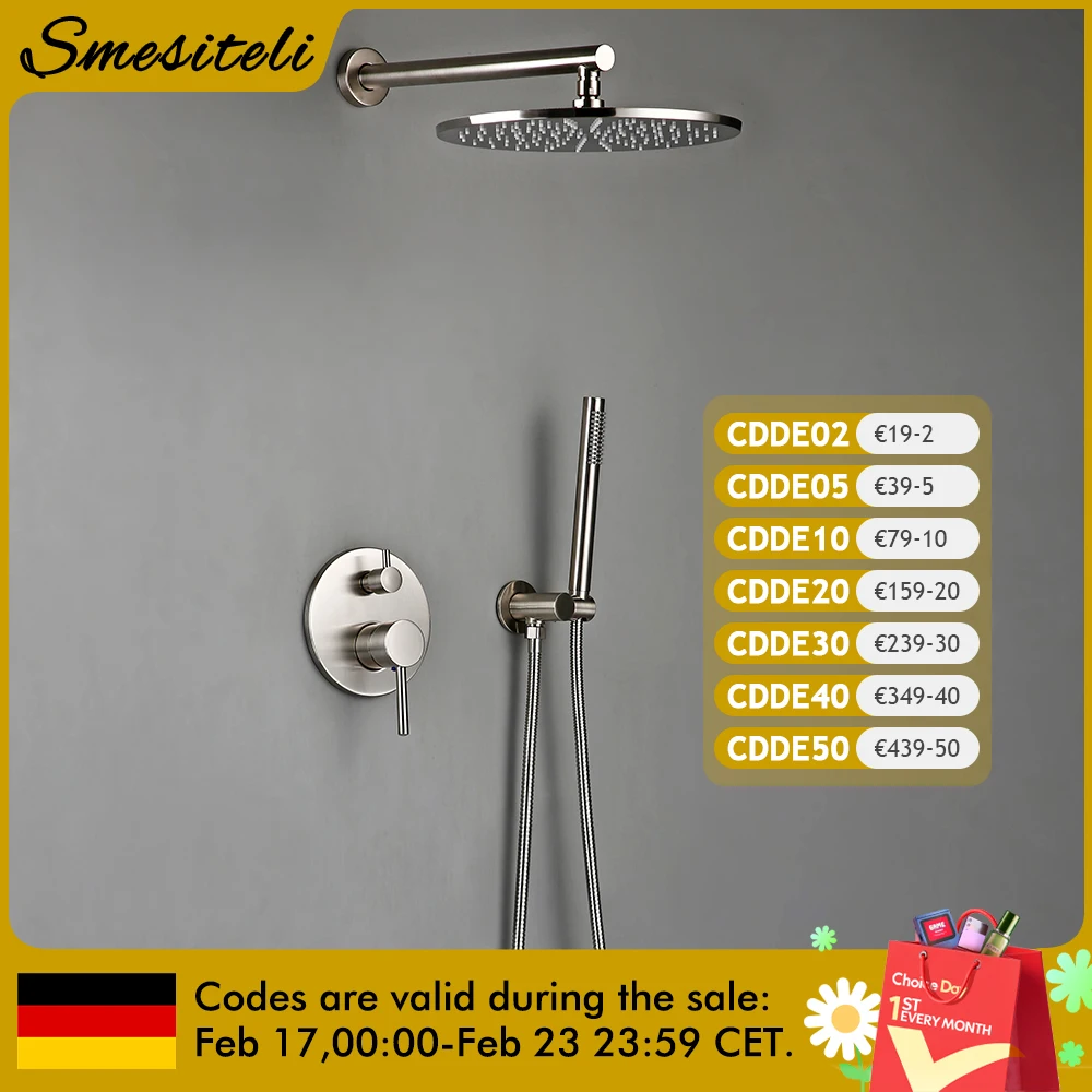 Pommeau de Douche en Acier Inoxydable Brossé et Laiton, Pulvérisateur à Main à Deux Fonctions, Chaud et Froid