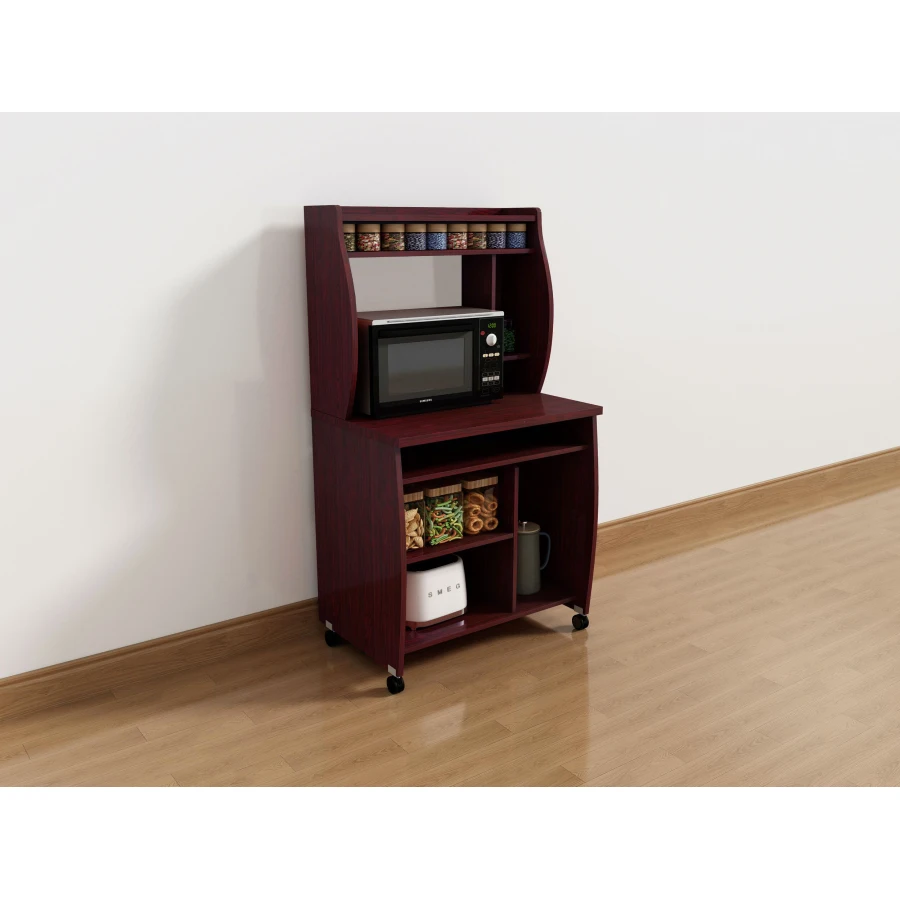 Microwave cart computer cart utility cart with hutch shelves spice rack mobile on locking castors mahogany For Dining Room