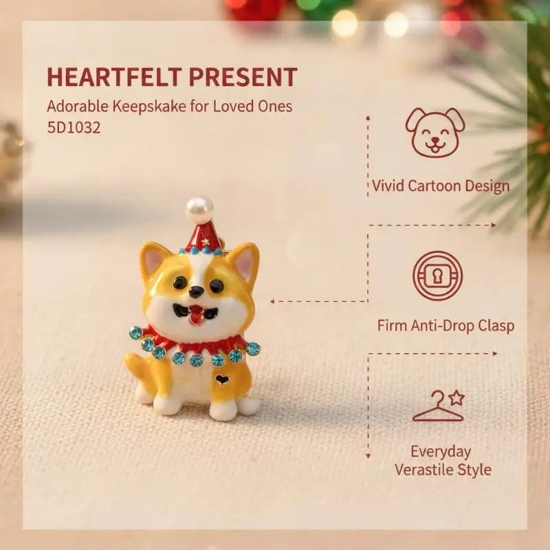 1Pc Cartoon Dog Brooch Shiny Rhinestone Pearl Decor Enamel Lapel Pin Fashion Jewelry for Casual Wear Gift for Pet Lovers