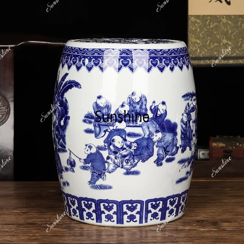 Ceramic rice tank with lid, bucket large-capacity sealing moisture-proof, insect storage, stool ornament