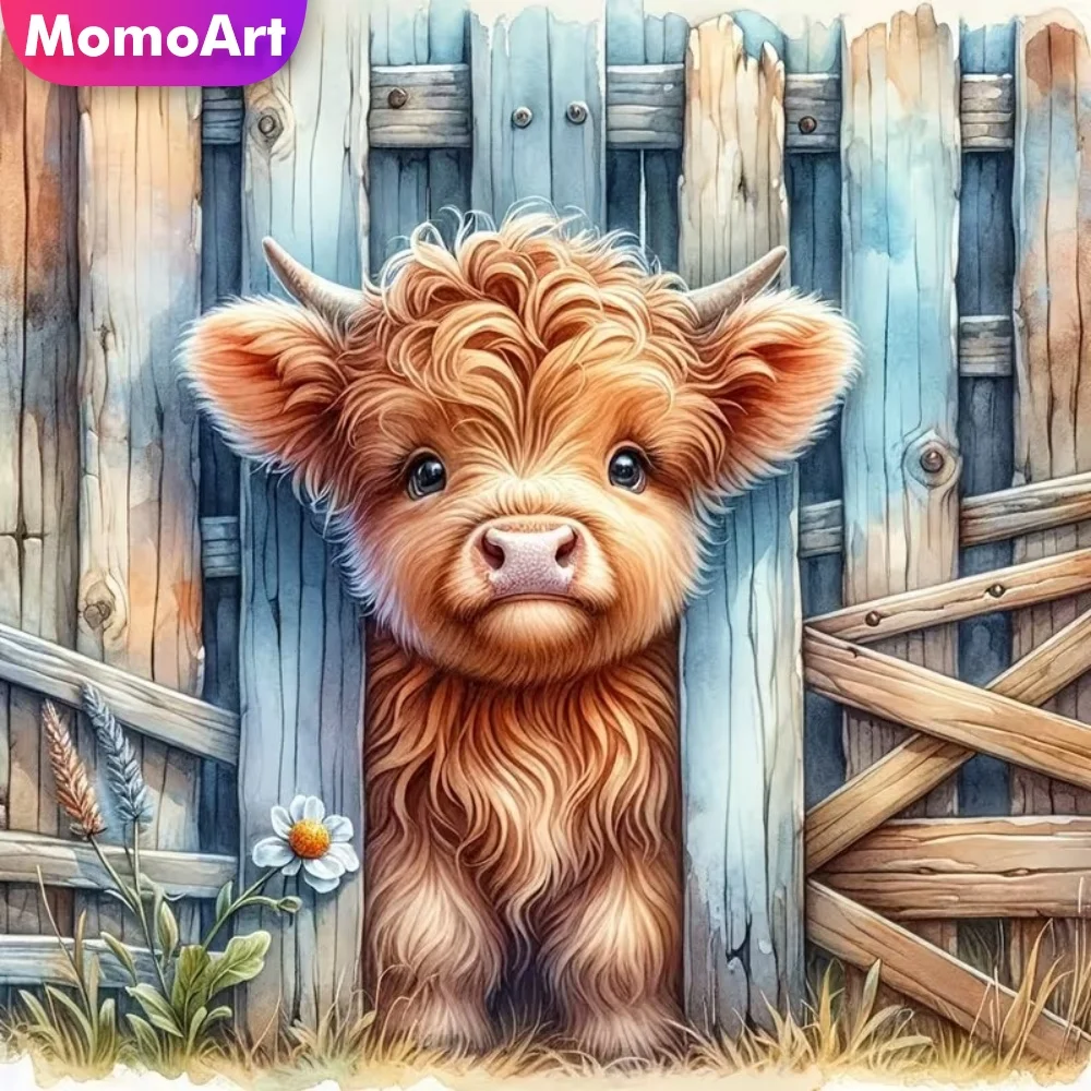 Momoart Rinder-Diamantmalerei, Tierbild, Strass-Mosaik, Cartoon, geeignet für Anfänger, DIY-Stickerei, einzigartiges Geschenk