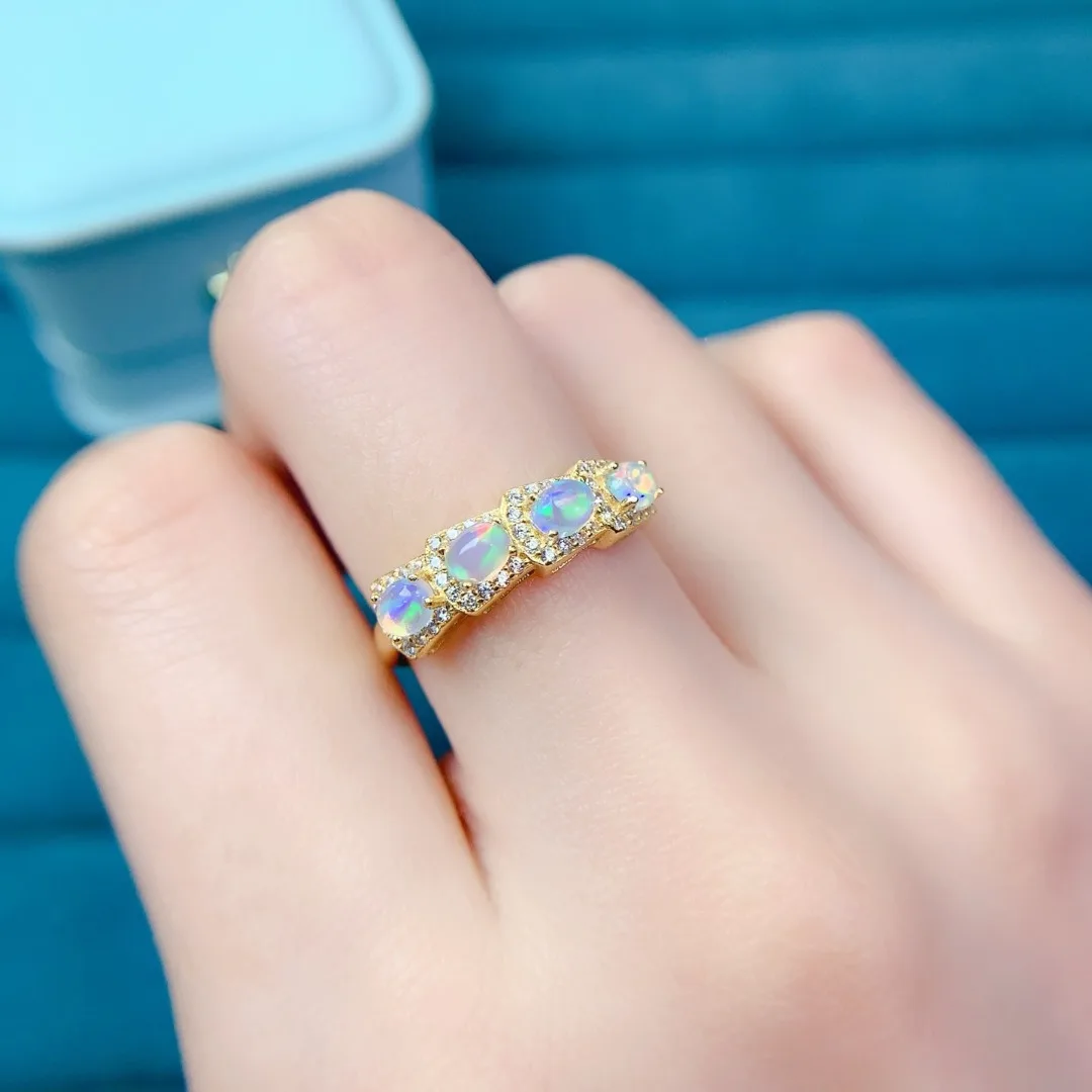 

Splendid Gorgeous Natural Opal Ring S925 Pure Silver Contemporary Fashion Jewelry Bright Luxury Accessory