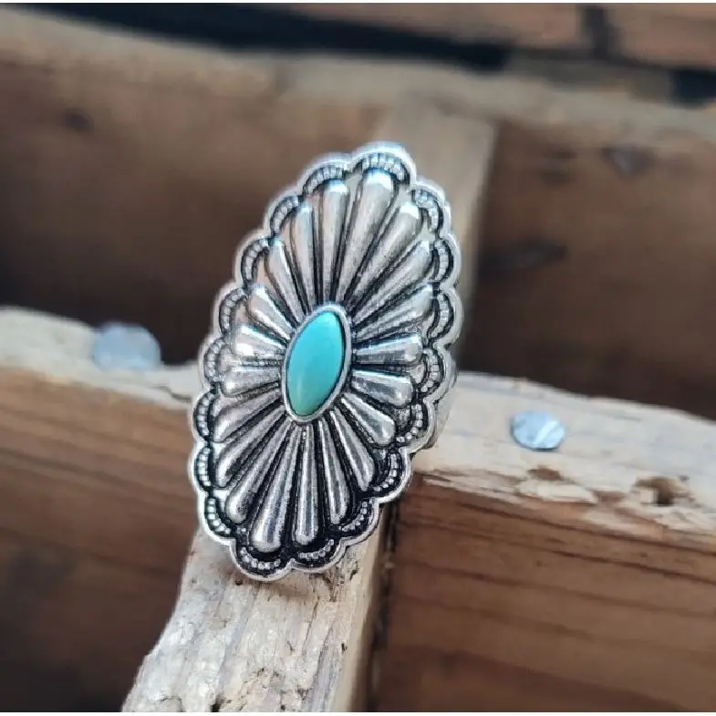 

Ретро-кольцо овальной формы с бирюзой, новинка для трансграничной торговли, модное кольцо из сплава с искусственными камнями