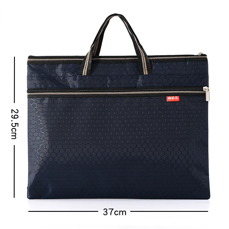 Fashion Canvas Portable Briefcase Double-layer Zipper File Bag Data File Office Storage Briefcase Pocket Folders