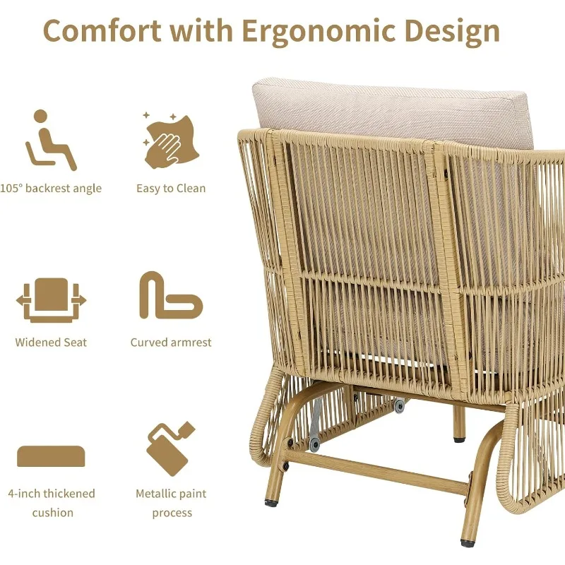 home.Patio Furniture Set-6 Pieces All-Weather Wicker Outdoor Furniture with Coffee Table and Rocking Wicker Chairs, Patio Conver