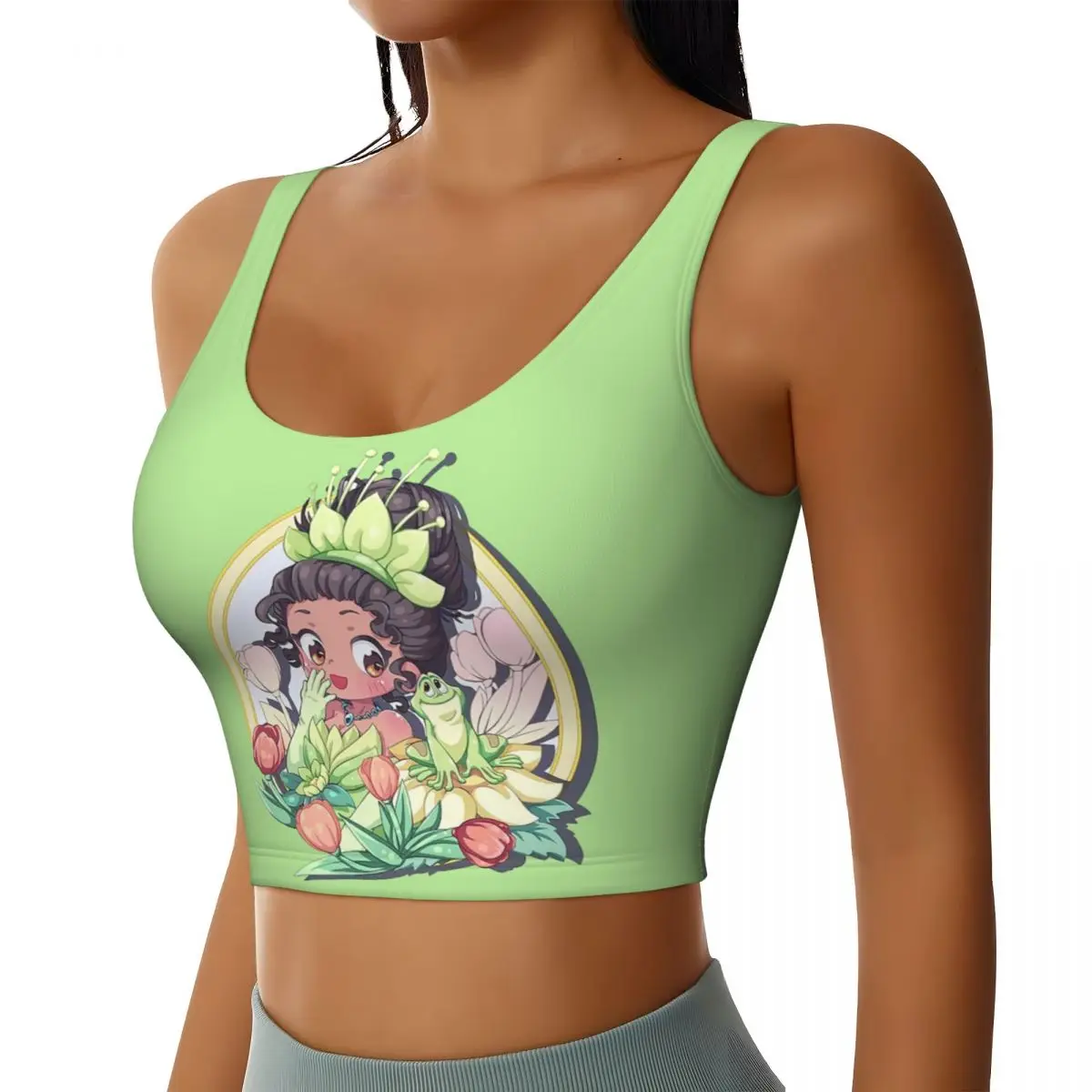 Custom High Impact Princess Tiana And The Frog Hawaiian Cute Sports Bra Women's Gym Workout Yoga Crop Top