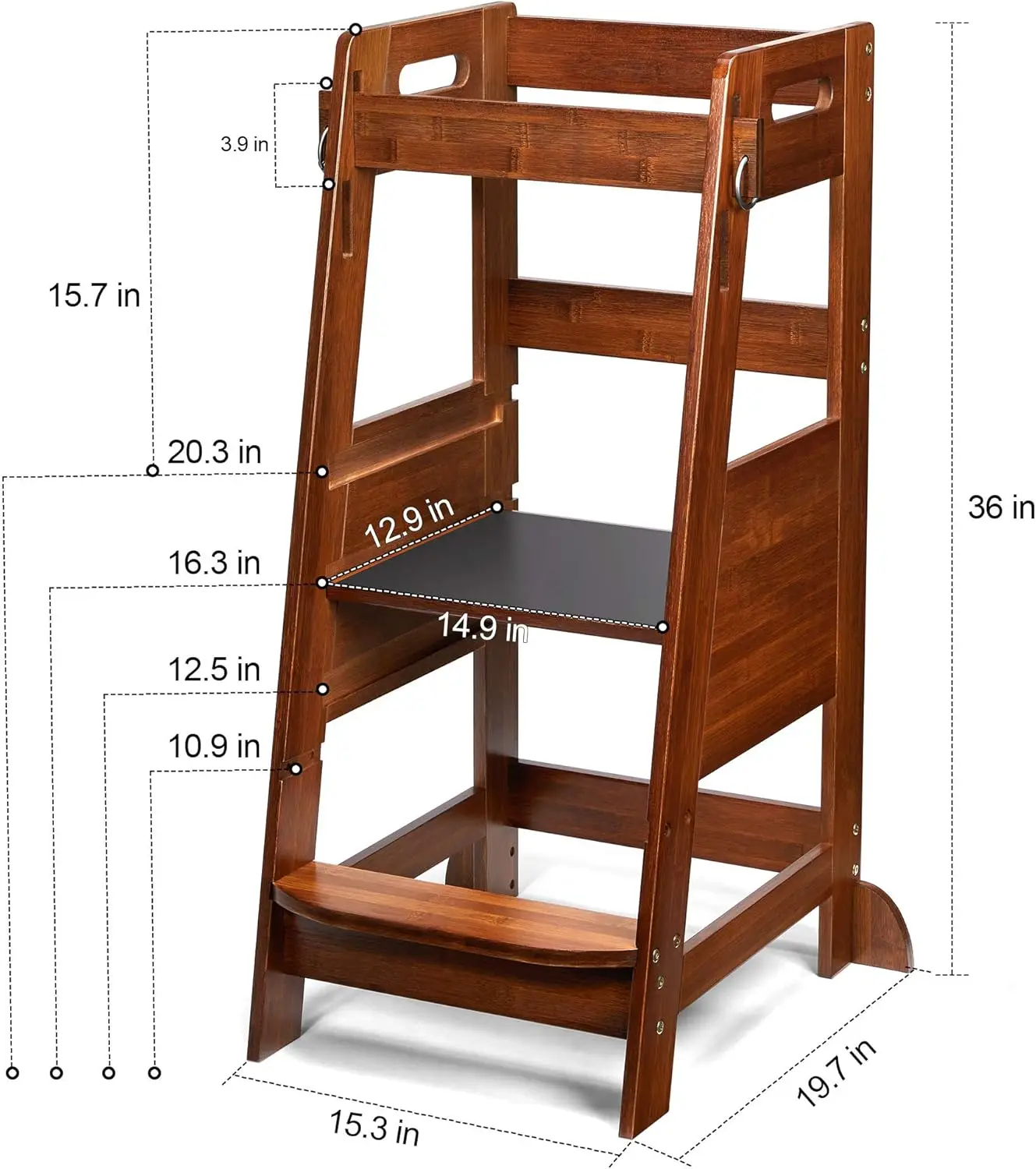 Bambus-Tritthocker für Kleinkinder, Küche, Helfer, stehender Turm, höhenverstellbar, mit rutschfestem Schutz