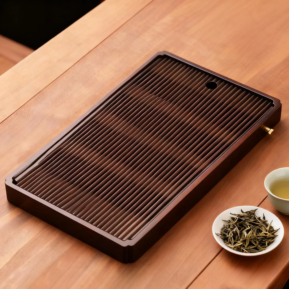 

Bamboo Tea Tray with Drainage Natural Rectangular Serving Board Water Storage Kung Fu Tea Ceremony Table Accessory Home