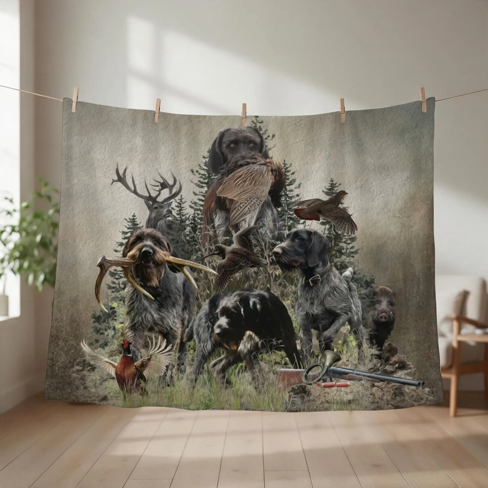 German Wirehaired Pointers, GWP Pointing dog Throw Blanket Heavy christmas gifts Flannel Fabric Bed Blankets