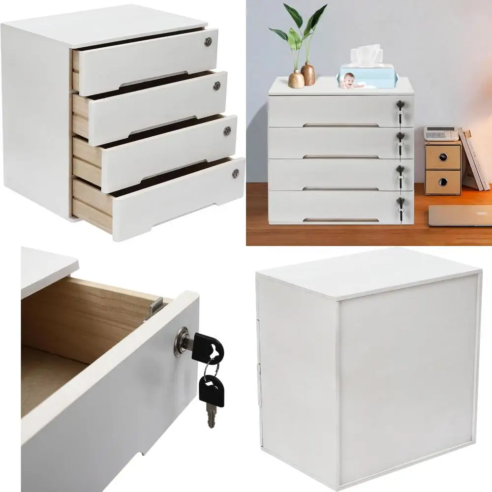 

White 4-Tier Lockable File Cabinet with 8 Keys, 15.8x11x16 in, Office Storage Organizer