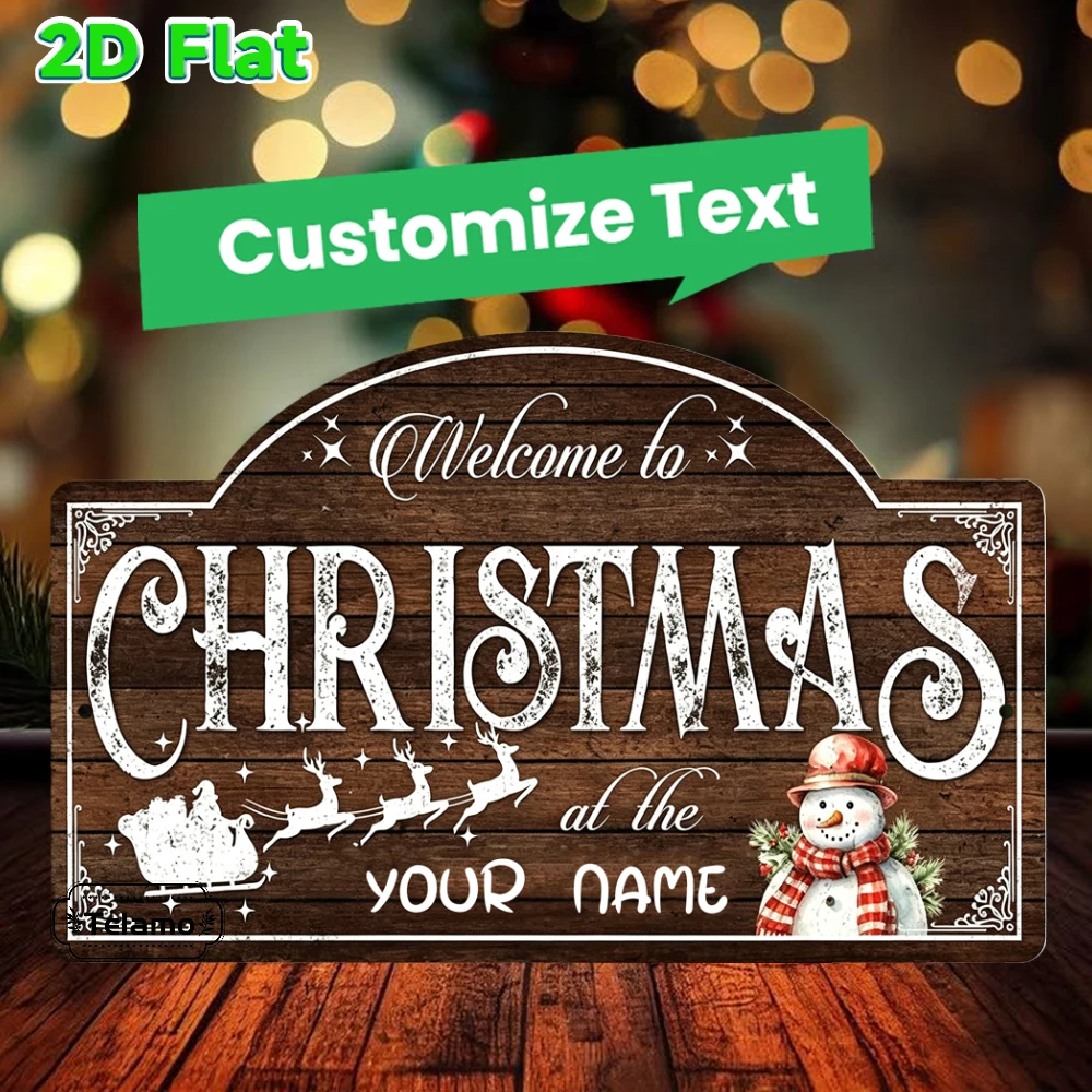 Custom Text Arched Metal Sign, Snowman Sleigh Christmas Art, Holiday Decor, Living Room Entryway Decor, Holiday Gift for Family