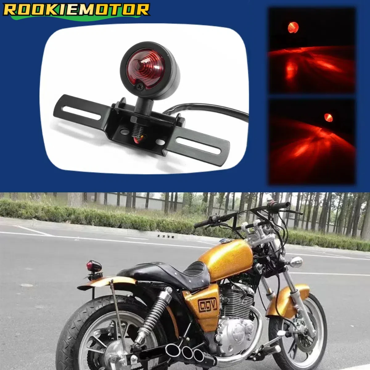 

For Harley Cruise Motorcycle Retro Rear Taillight Brake Light Rear License Plate Frame Light