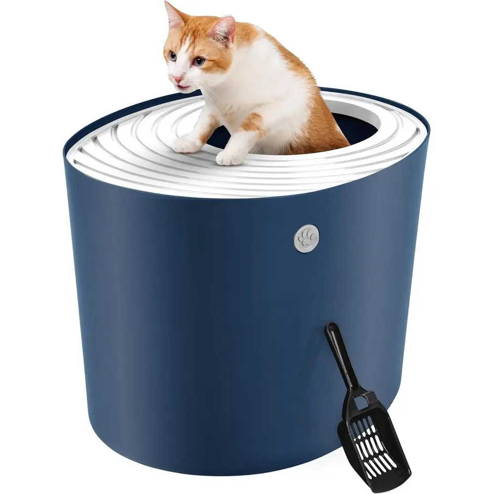 

Лоток для кошачьего туалета, большой, с верхним входом, крышкой для сбора наполнителя и совком, защита от собак, кошачий туалет-бокс, синий/белый