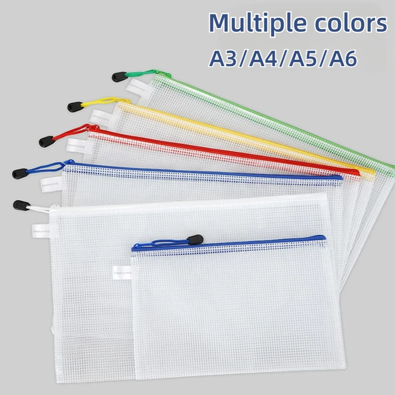 

PVC Stationery Storage Bag Folder File Mesh Zipper Pouch A4 A5 A6 A3 Document Bag File Folders School Office Supplies Organizer