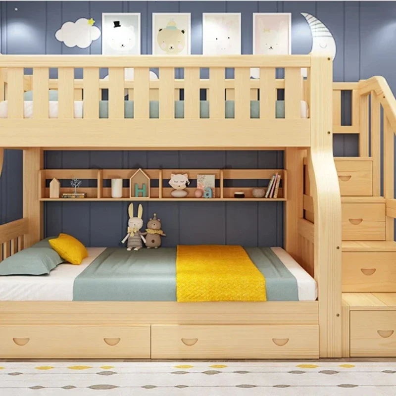 

Upper and lower bunk beds, multifunctional full solid wood high and low bed, children's bed, upper and lower bunk,