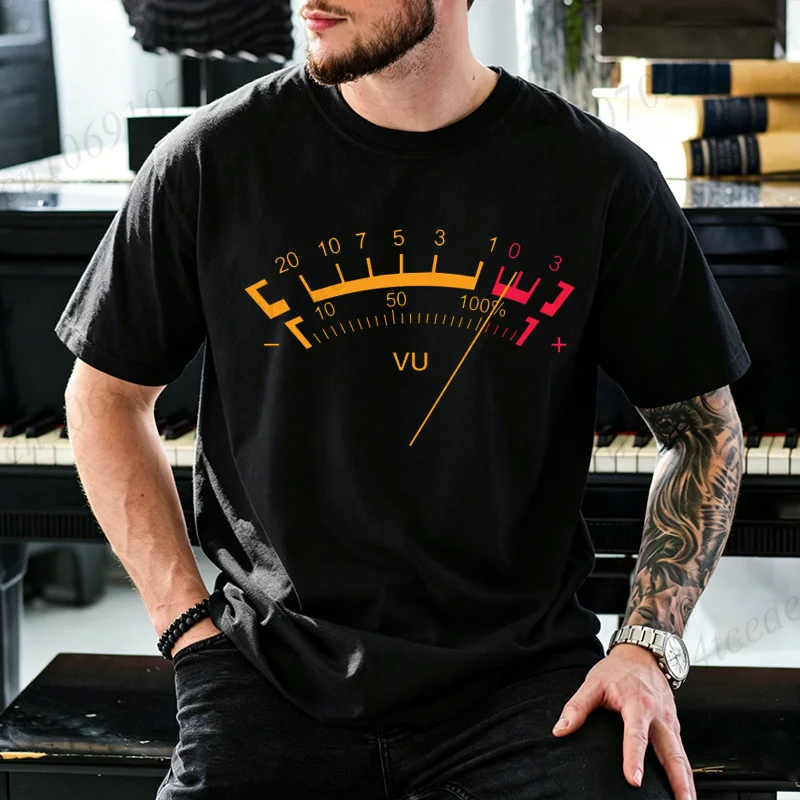Retro VU Meter Level Graphic T Shirt Men DJ Music Producer Sound Engineer Short Sleeve Tee Vintage Recording Studio Casual Tops