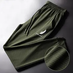 Calças esportivas masculinas para pesca ao ar livre, malha de penas, secagem rápida, respirável, roupa fina, verde, casual, verão